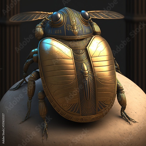 Ancient Egyptian decorative scarab beetle. AI