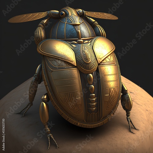 Ancient Egyptian decorative scarab beetle. AI