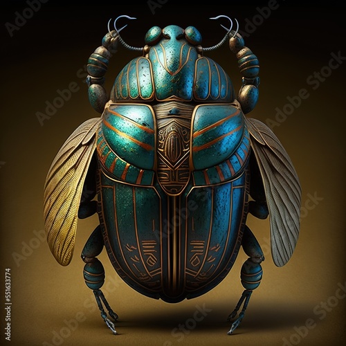 Ancient Egyptian decorative scarab beetle. AI