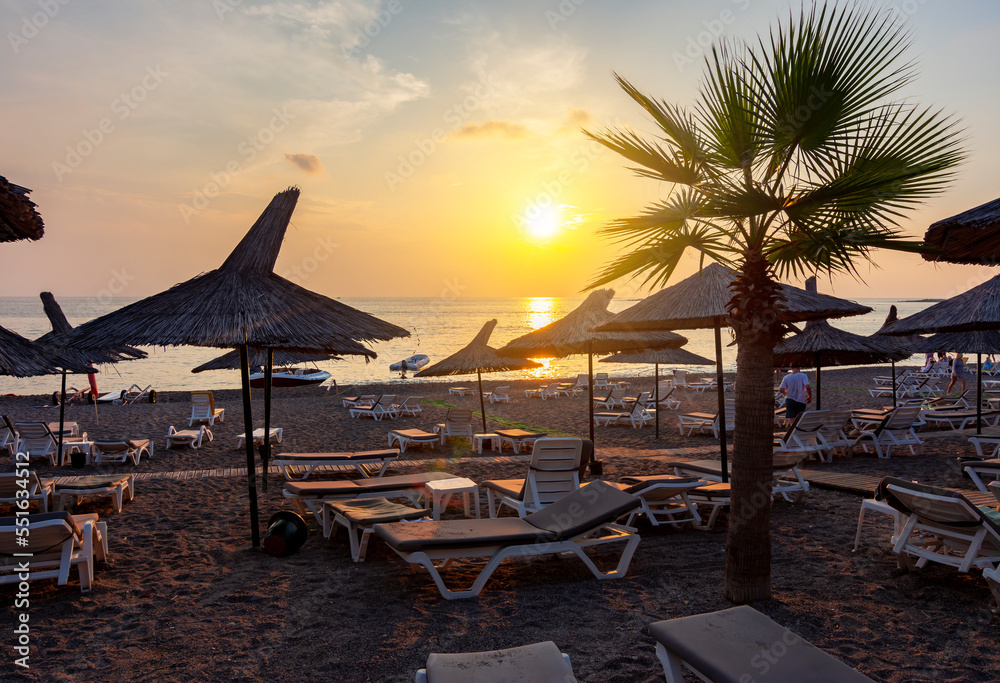 Scenic sunset on beach in Alanya, Turkey