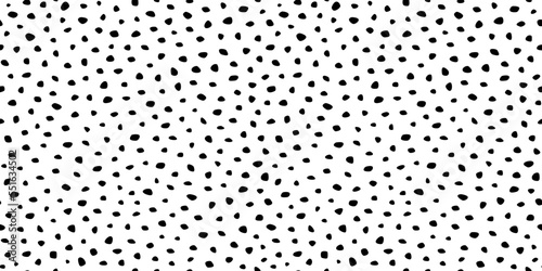 Dot seamless pattern. Irregular dots background. Repeating scattered spots texture for design prints.Repeated hand drawn spot. Black polka on white backdrop. Repeat hands points. Vector illustration