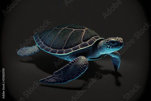 Floating turtle isolated on black background