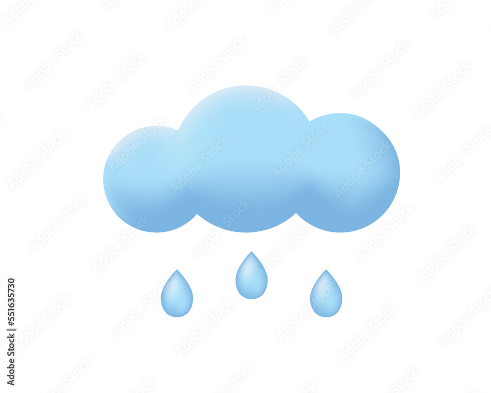 Blue cloud with rain drops. Weather forecast element icon. 3d Vector illustration isolated on white backrgound. Blue cloud with rain drops. Weather forecast element icon. 3d Vector illustration isolated on white backrgound.