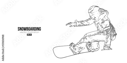 Abstract silhouette of a snowboarding on white background. The snowboarder man doing a trick. Carving. Vector illustration