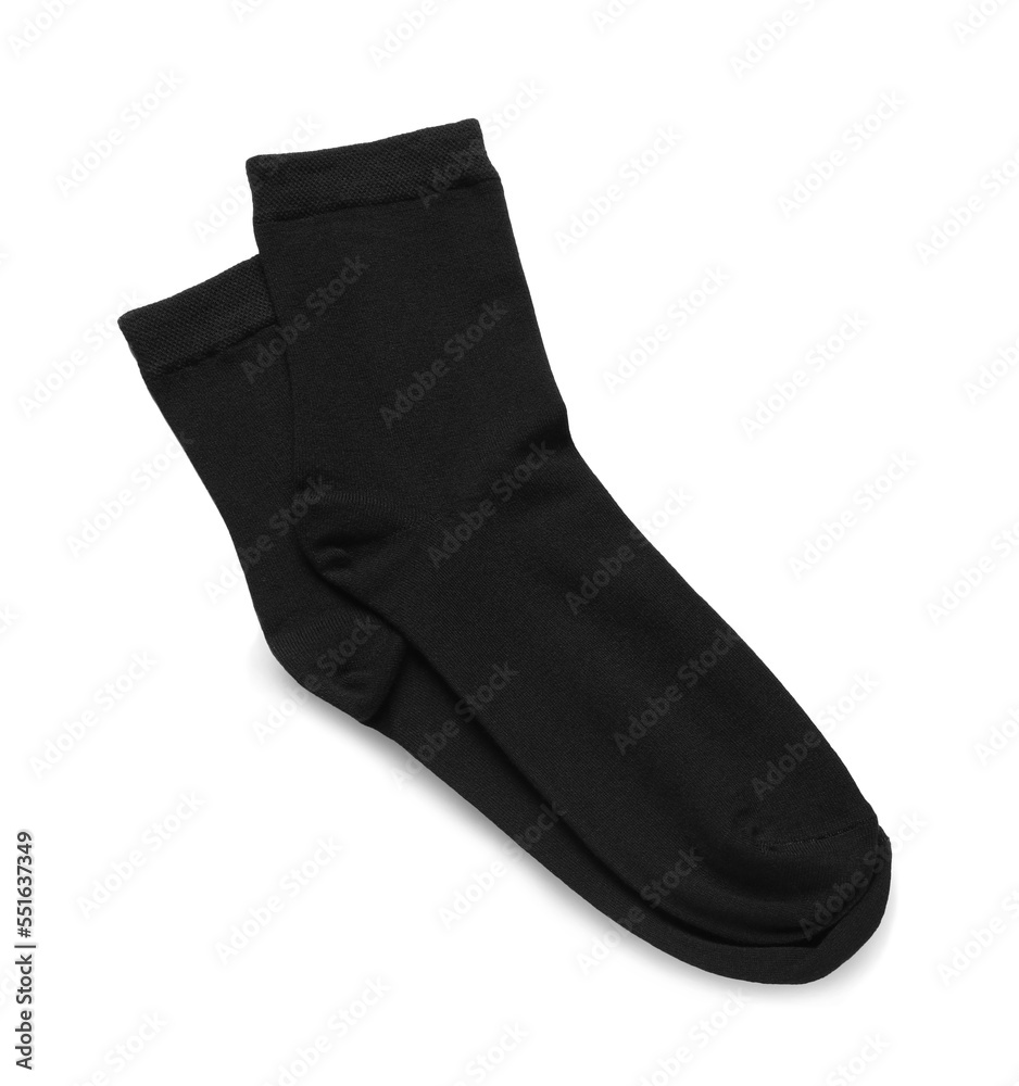 Pair of black socks isolated on white, top view Pair of black socks isolated on white, top view
