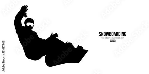 Abstract silhouette of a snowboarding on white background. The snowboarder man doing a trick. Carving. Vector illustration