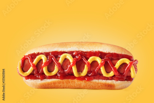 fresh made hot dogs on yellow pastel background