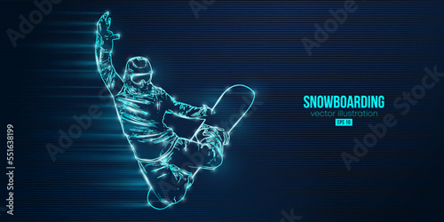 Abstract silhouette of a snowboarding on blue background. The snowboarder man doing a trick. Carving. Vector illustration