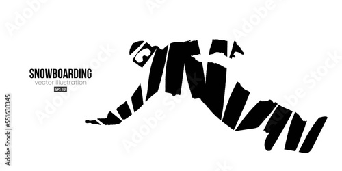Abstract silhouette of a snowboarding on white background. The snowboarder man doing a trick. Carving. Vector illustration