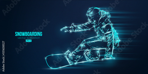 Abstract silhouette of a snowboarding on blue background. The snowboarder man doing a trick. Carving. Vector illustration