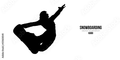 Abstract silhouette of a snowboarding on white background. The snowboarder man doing a trick. Carving. Vector illustration