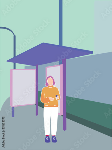 people waiting public transportation peru vector illustration