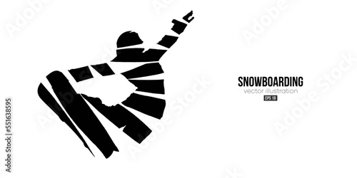 Abstract silhouette of a snowboarding on white background. The snowboarder man doing a trick. Carving. Vector illustration