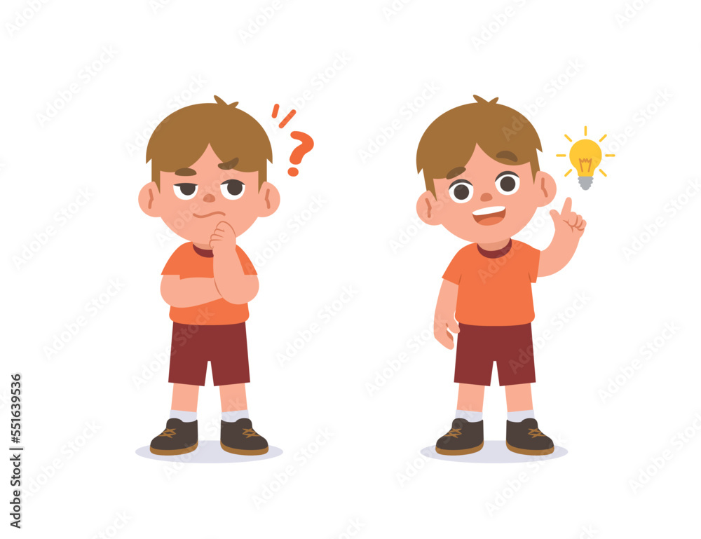 The white boy was confused, wondered, had a problem, and tried to answer and The girl figured out the answer to the problem. illustration cartoon character vector design on white background. The white boy was confused, wondered, had a problem, and tried to answer and The girl figured out the answer to the problem. illustration cartoon character vector design on white background.