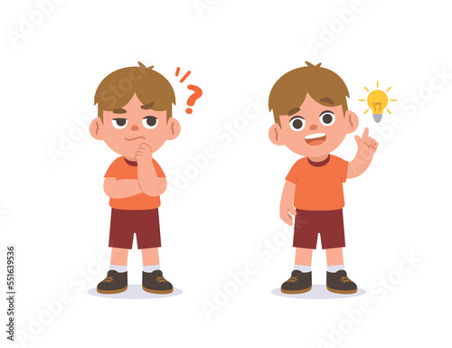 The white boy was confused, wondered, had a problem, and tried to answer and The girl figured out the answer to the problem. illustration cartoon character vector design on white background.