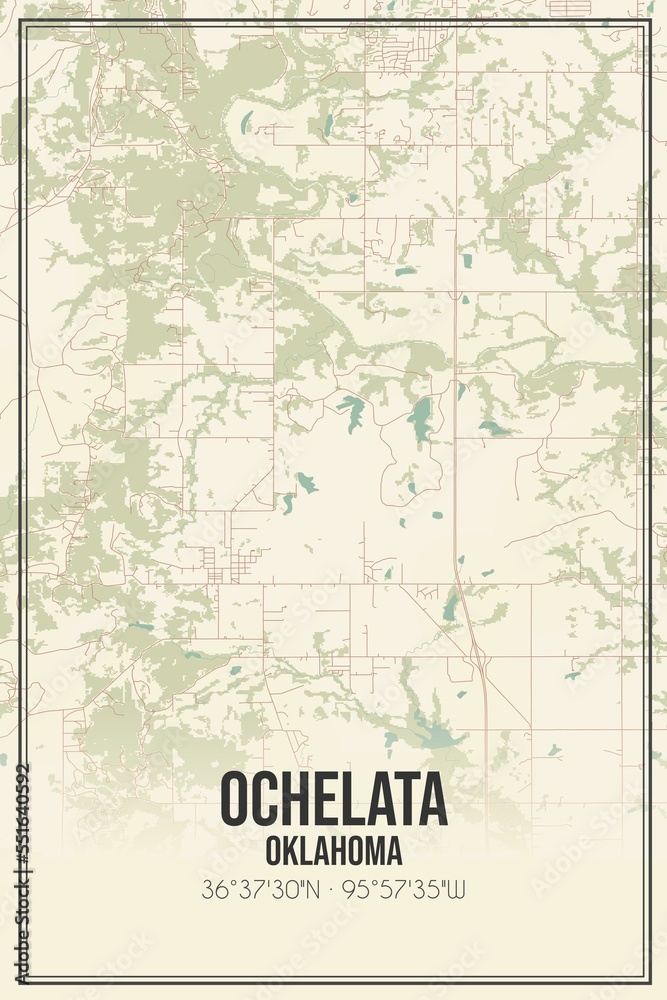 Retro US city map of Ochelata, Oklahoma. Vintage street map.