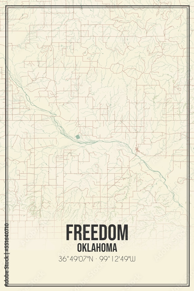 Fototapeta premium Retro US city map of Freedom, Oklahoma. Vintage street map.