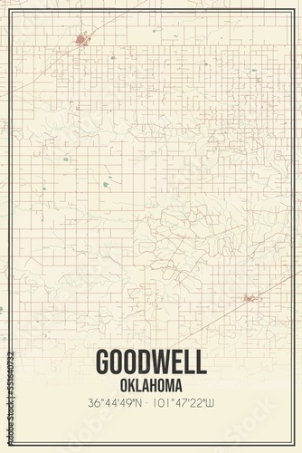Retro US city map of Goodwell, Oklahoma. Vintage street map.