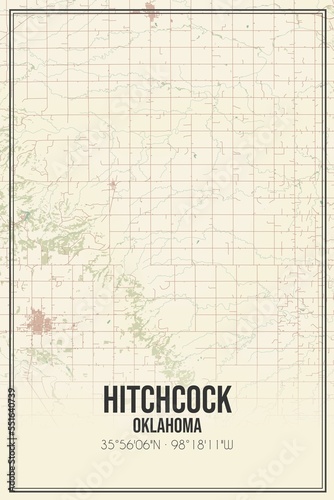 Retro US city map of Hitchcock, Oklahoma. Vintage street map.