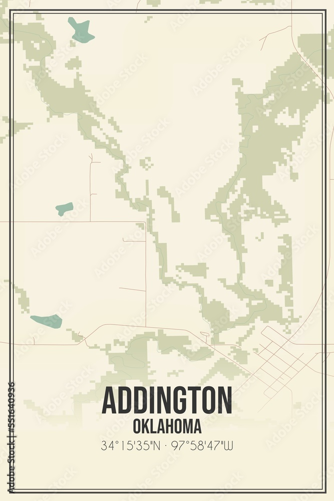 Fototapeta premium Retro US city map of Addington, Oklahoma. Vintage street map.