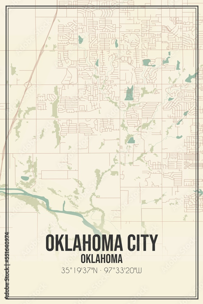 Fototapeta premium Retro US city map of Oklahoma City, Oklahoma. Vintage street map.