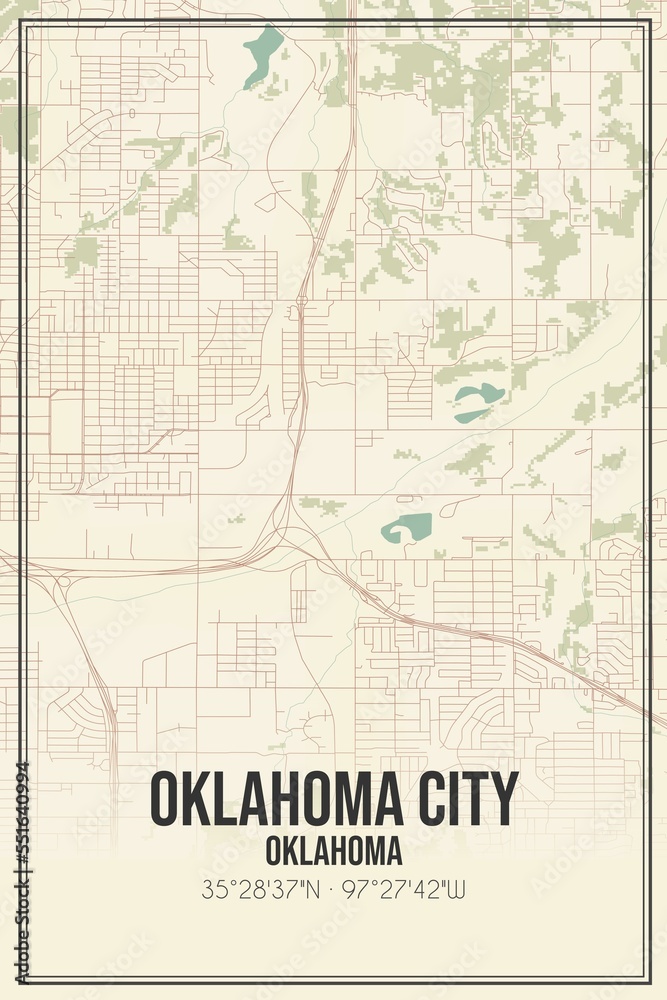 Retro US city map of Oklahoma City, Oklahoma. Vintage street map.