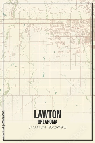 Retro US city map of Lawton, Oklahoma. Vintage street map. photo