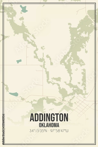 Retro US city map of Addington  Oklahoma. Vintage street map.