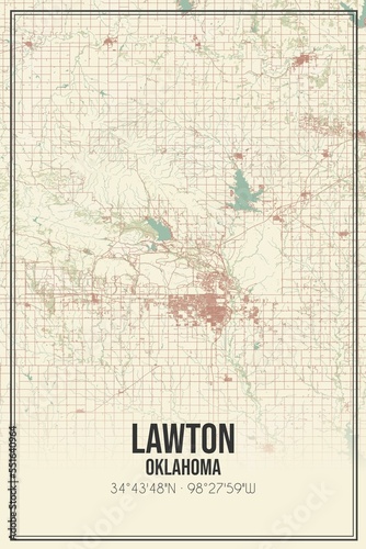 Retro US city map of Lawton, Oklahoma. Vintage street map. photo
