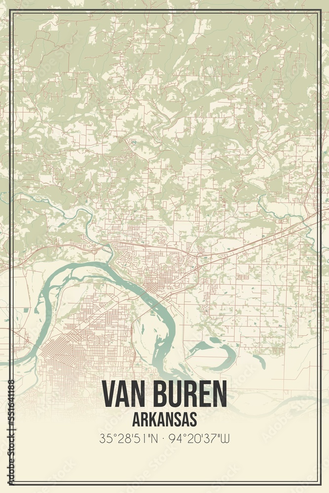Obraz premium Retro US city map of Van Buren, Arkansas. Vintage street map.
