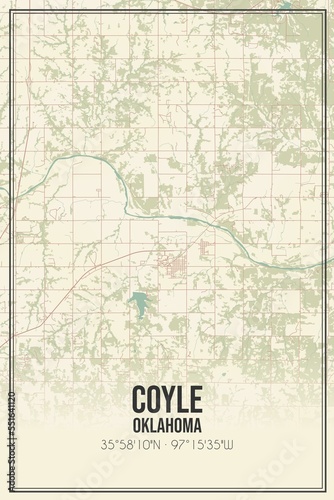 Fototapeta Naklejka Na Ścianę i Meble -  Retro US city map of Coyle, Oklahoma. Vintage street map.