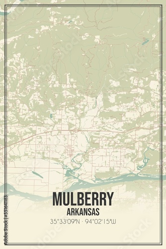 Retro US city map of Mulberry, Arkansas. Vintage street map. photo