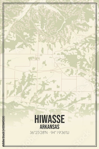 Retro US city map of Hiwasse, Arkansas. Vintage street map. © Rezona