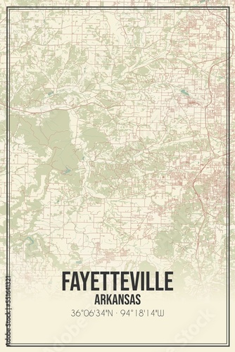 Retro US city map of Fayetteville, Arkansas. Vintage street map. photo