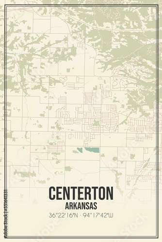 Obraz na płótnie Retro US city map of Centerton, Arkansas. Vintage street map. w salonie