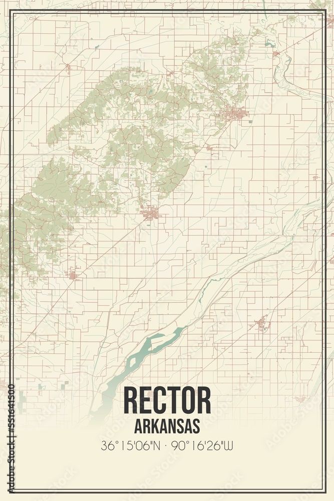 Retro US city map of Rector, Arkansas. Vintage street map.