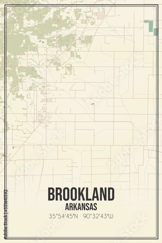 Retro US city map of Brookland, Arkansas. Vintage street map. photo