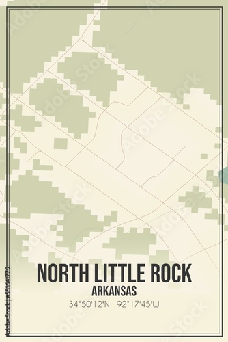 Retro US city map of North Little Rock, Arkansas. Vintage street map. photo