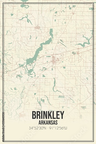 Retro US city map of Brinkley  Arkansas. Vintage street map.