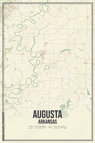 Retro US city map of Augusta  Arkansas. Vintage street map.