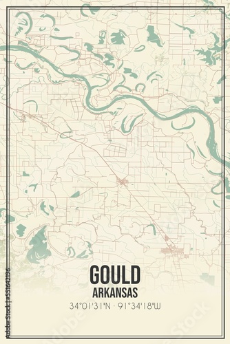 Retro US city map of Gould  Arkansas. Vintage street map.