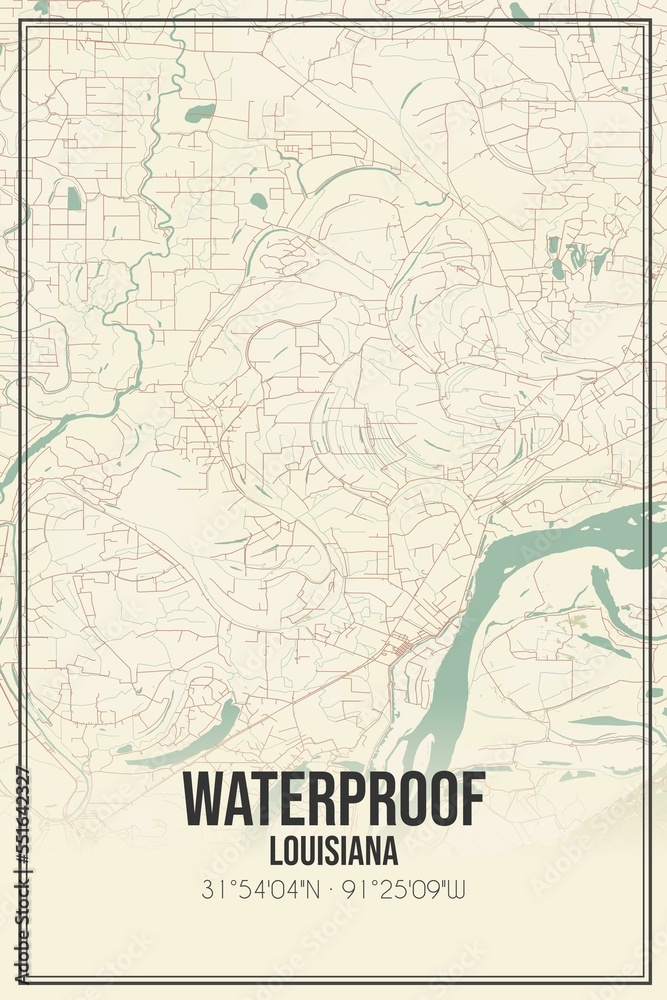 Fototapeta premium Retro US city map of Waterproof, Louisiana. Vintage street map.