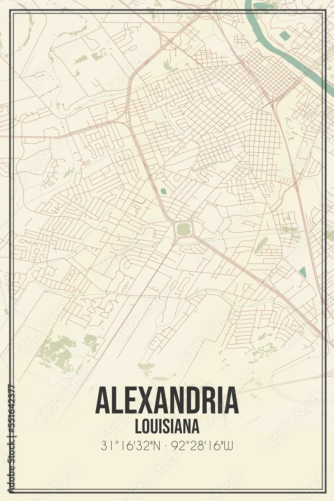Obraz premium Retro US city map of Alexandria, Louisiana. Vintage street map.