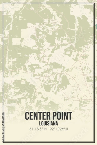 Retro US city map of Center Point  Louisiana. Vintage street map.