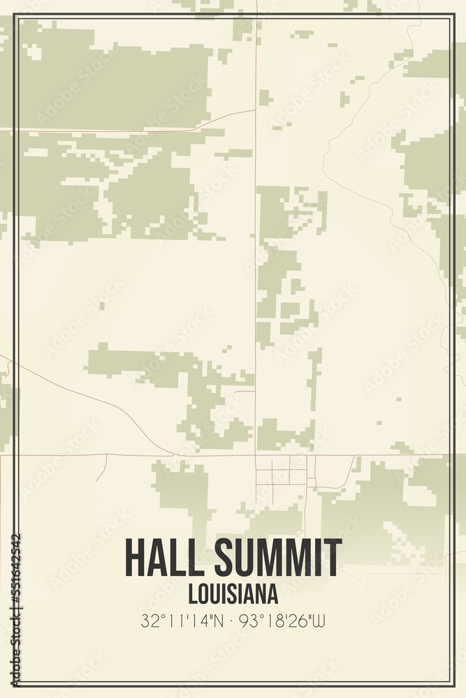 Retro US city map of Hall Summit, Louisiana. Vintage street map.
