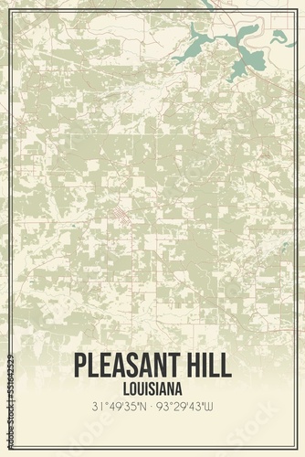 Retro US city map of Pleasant Hill, Louisiana. Vintage street map. photo