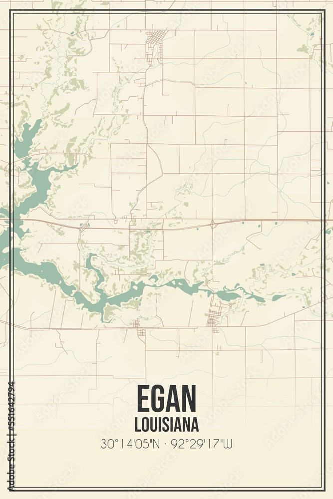 Retro US city map of Egan, Louisiana. Vintage street map.