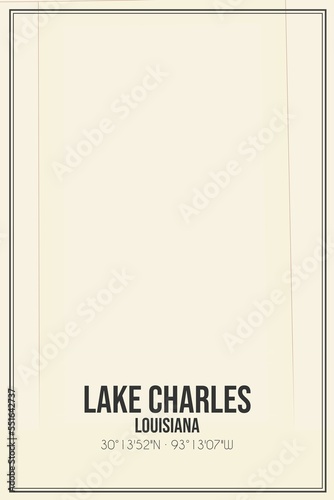 Retro US city map of Lake Charles, Louisiana. Vintage street map. photo