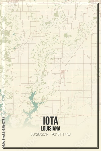 Retro US city map of Iota  Louisiana. Vintage street map.