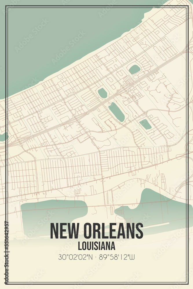 Obraz premium Retro US city map of New Orleans, Louisiana. Vintage street map.